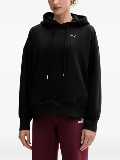 Puma Logo-embroidered Drawstring Hoodie In Black
