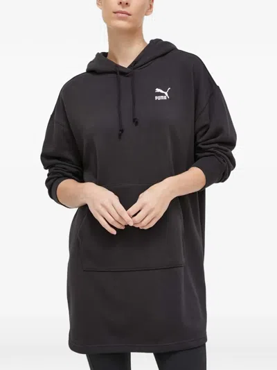 Puma Logo-embroidered Drawstring Hoodie In Black