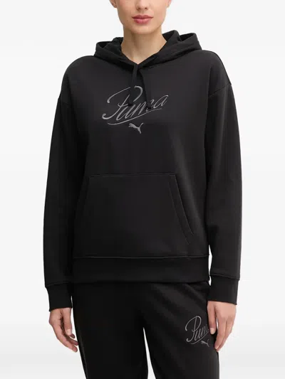 Puma Logo-embroidered Drawstring Hoodie In Black