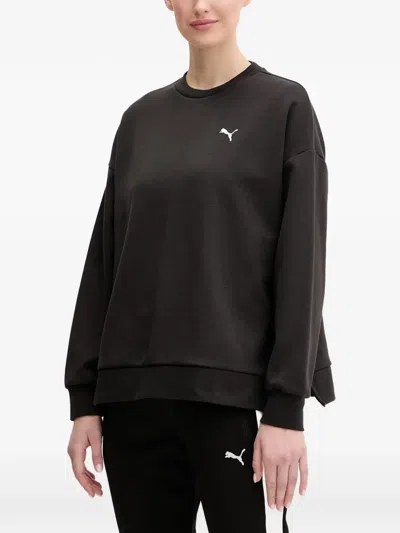 Puma Logo-embroidered Drop-shoulder Sweater In Black