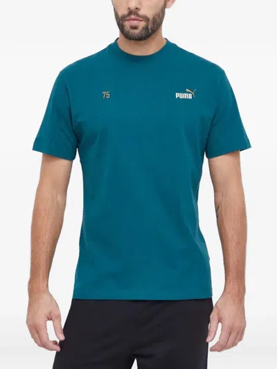 Puma Logo-embroidered Graphic-print T-shirt In Blue