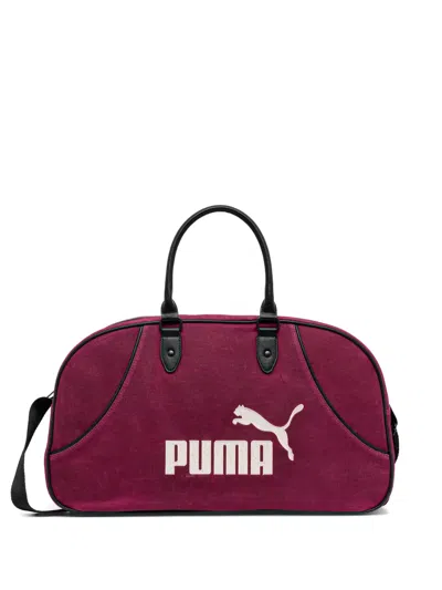 Puma Logo-embroidered Holdall Bag In Burgundy