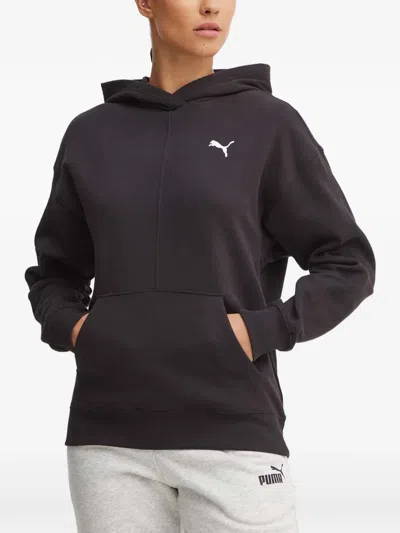 Puma Logo-embroidered Hoodie In Black