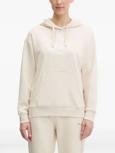 Puma Logo-embroidered Hoodie In Neutral