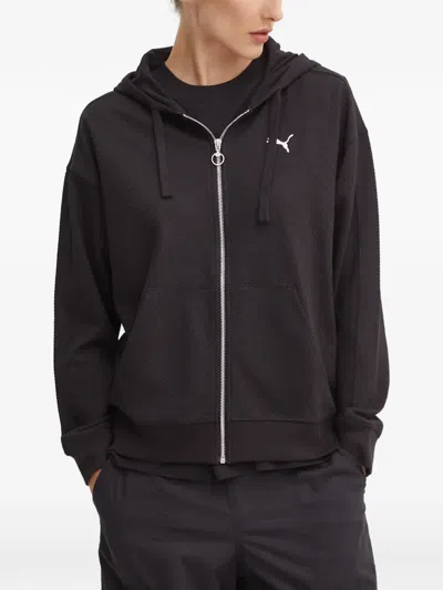 Puma Logo-embroidered Zip-up Hoodie In Black
