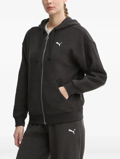 Puma Logo-embroidered Zip-up Hoodie In Black