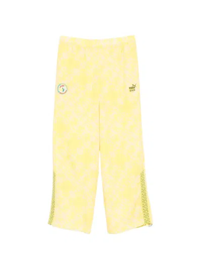Puma Logo-patch Track Pants In Yellow