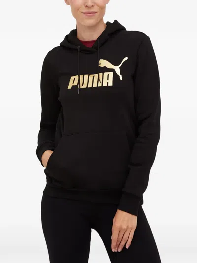 Puma Logo-print Drawstring Hoodie In Black