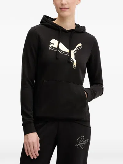 Puma Logo-print Drawstring Hoodie In Black