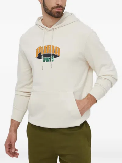 Puma Logo-print Drawstring Hoodie In White