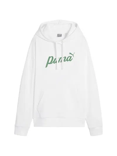 Puma Logo-print Drawstring Hoodie In White