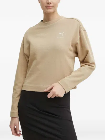 Puma Logo-print Drop-shoulder Sweater In Neutral