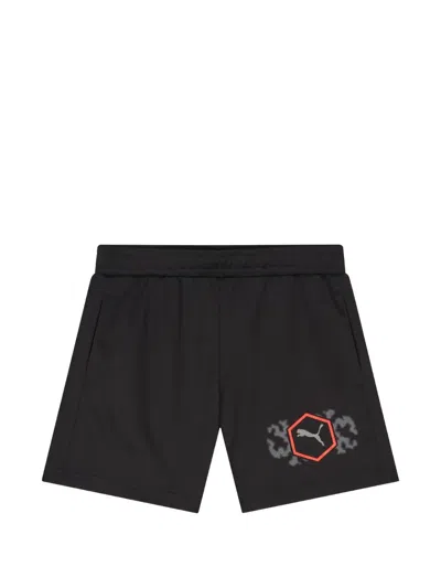 Puma Kids' Logo-print Elasticated-waist Shorts In Black