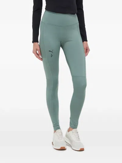 Puma Logo-print Panelled Leggins In Green
