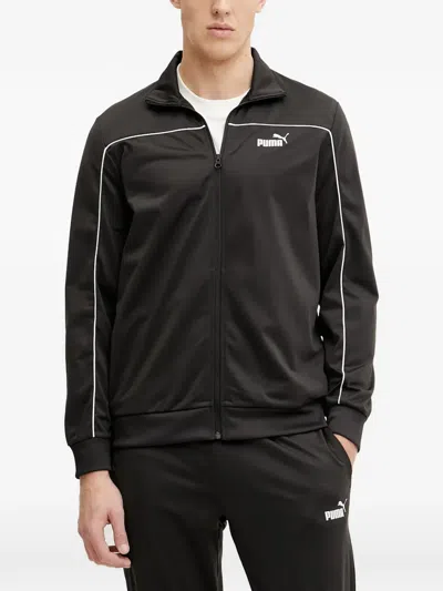 Puma Logo-print Piped Track Jacket In Black