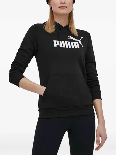 Puma Logo-print Pouch-pocket Hoodie In Black