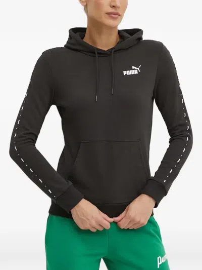 Puma Logo-print Tape-detail Hoodie In Black
