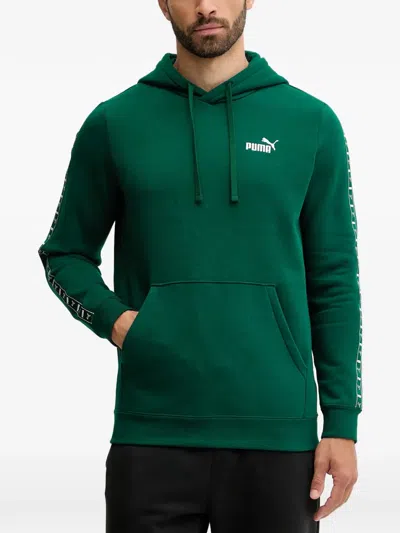 Puma Logo-print Tape-detail Hoodie In Green