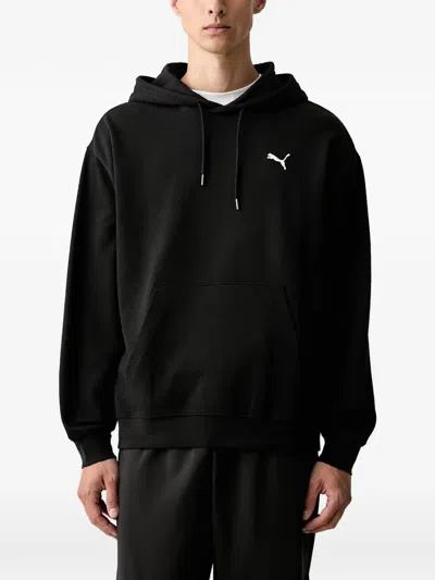 Puma Logo-print Waffle-knit Hoodie In Black