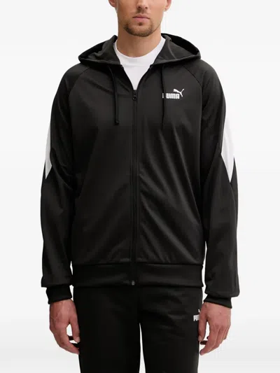 Puma Logo-print Zip-up Hoodie In Black