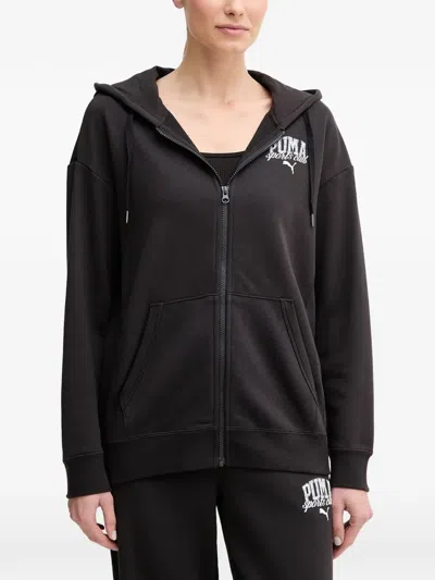 Puma Logo-print Zip-up Hoodie In Black