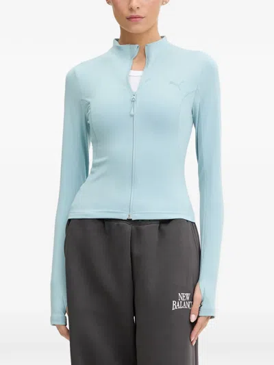 Puma Logo-print Zip-up Jacket In Blue