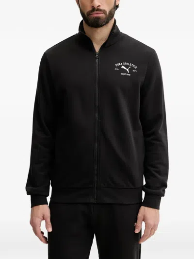Puma Logo-print Zip-up Sweater In Black