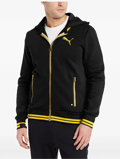 Puma Logo-print Zip-up Sweatshirt In Black