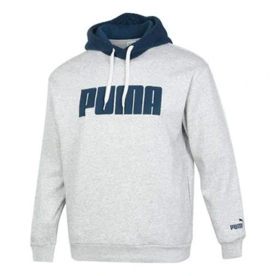 Puma Long Sleeved Pullover Hoodie 'grey Navy' In Gray