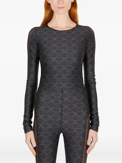 Puma Long-sleeve Patterned Bodysuit In Black