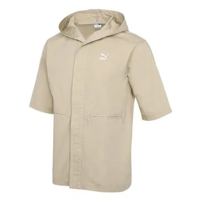 Puma Loose Hooded Casual Sports Short Sleeved Jacket 'beige' In White