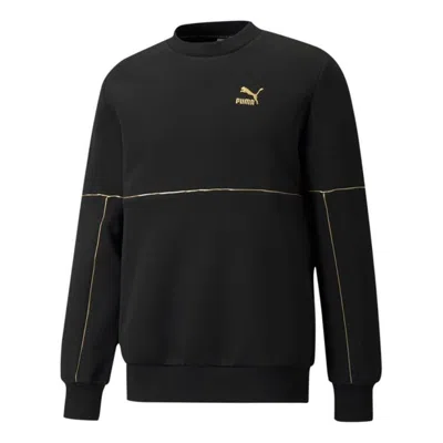 Puma Luxe Crew Embroidered Logo Sports Round Neck Knit Pullover Black
