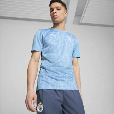 Puma Manchester City Pre-match Men's Short Sleeve Jersey In Team Light Blue- White