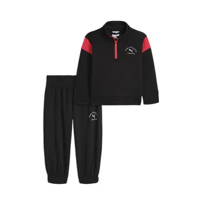 Puma Babies' Matching Sets Toddlers' Cotton Fleece Quarter-zip And Joggers Pant In Black