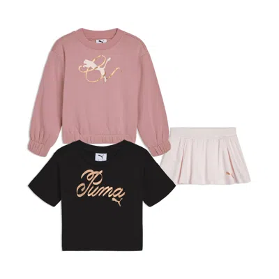 Puma Babies' Matching Sets Toddlers' Fleece Sweatshirt, T-shirt And Skort In Animal Print