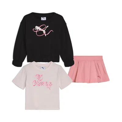 Puma Babies' Matching Sets Toddlers' Fleece Sweatshirt, T-shirt And Skort In Animal Print