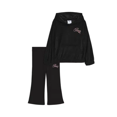 Puma Babies' Matching Sets Toddlers' Velour Hoodie And Flare Leggings In Black