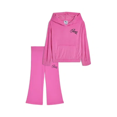 Puma Babies' Matching Sets Toddlers' Velour Hoodie And Flare Leggings In Pink