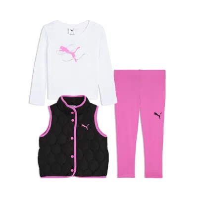 Puma Babies' Matching Sets Toddlers' Vest, Long Sleeve T-shirt And Leggings In Pink