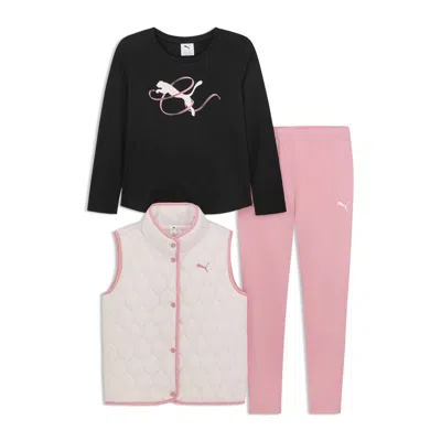 Puma Babies' Matching Sets Toddlers' Vest, Long Sleeve T-shirt And Leggings In Pink