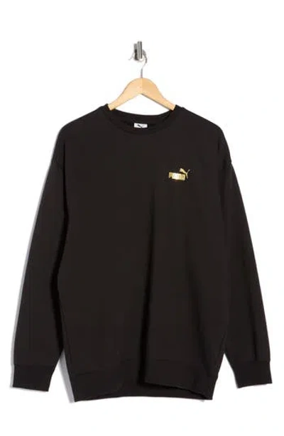 Puma Maximal Metallic Logo Relaxed Fit Sweatshirt In Black