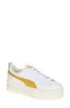 Puma Mayze Classic Platform Sneaker In  White-archive Gold