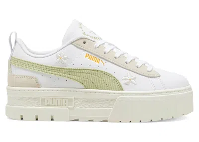 Pre-owned Puma Mayze Floral Embroidery (women's) Sneakers In White/pistachio Green