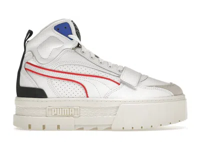 Pre-owned Puma Mayze Mid (women's) Sneakers In Whisperin White/whisper White/blue