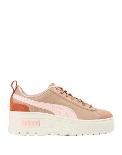 Puma Mayze Wedge Wild Women Wns Woman Sneakers Light Brown Size 6 Soft Leather In Beige