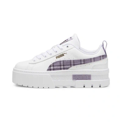 Puma Mayze Winter Tartan Big Kids' Sneakers In White-pale Plum
