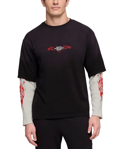 Puma Men's 2-in-1 Waffle Long-sleeve T-shirt In Black