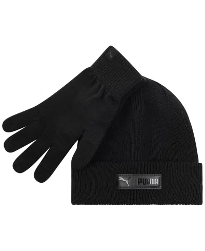Puma Men's 2-piece Cuff Beanie And Gloves Set In Black