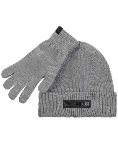 Puma Men's 2-piece Cuff Beanie And Gloves Set In Gray