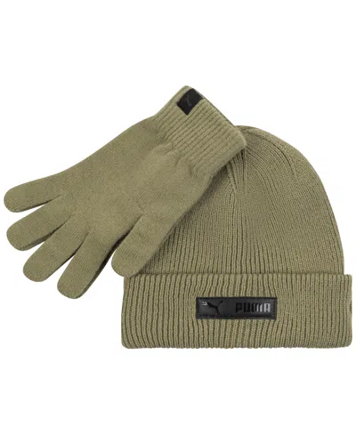 Puma Men's 2-piece Cuff Beanie And Gloves Set In Green